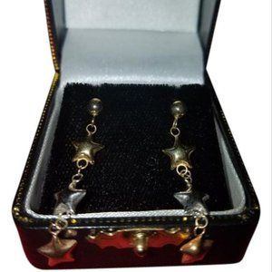 Star Dangle Earrings Yellow/Rose Gold/Silver 14k